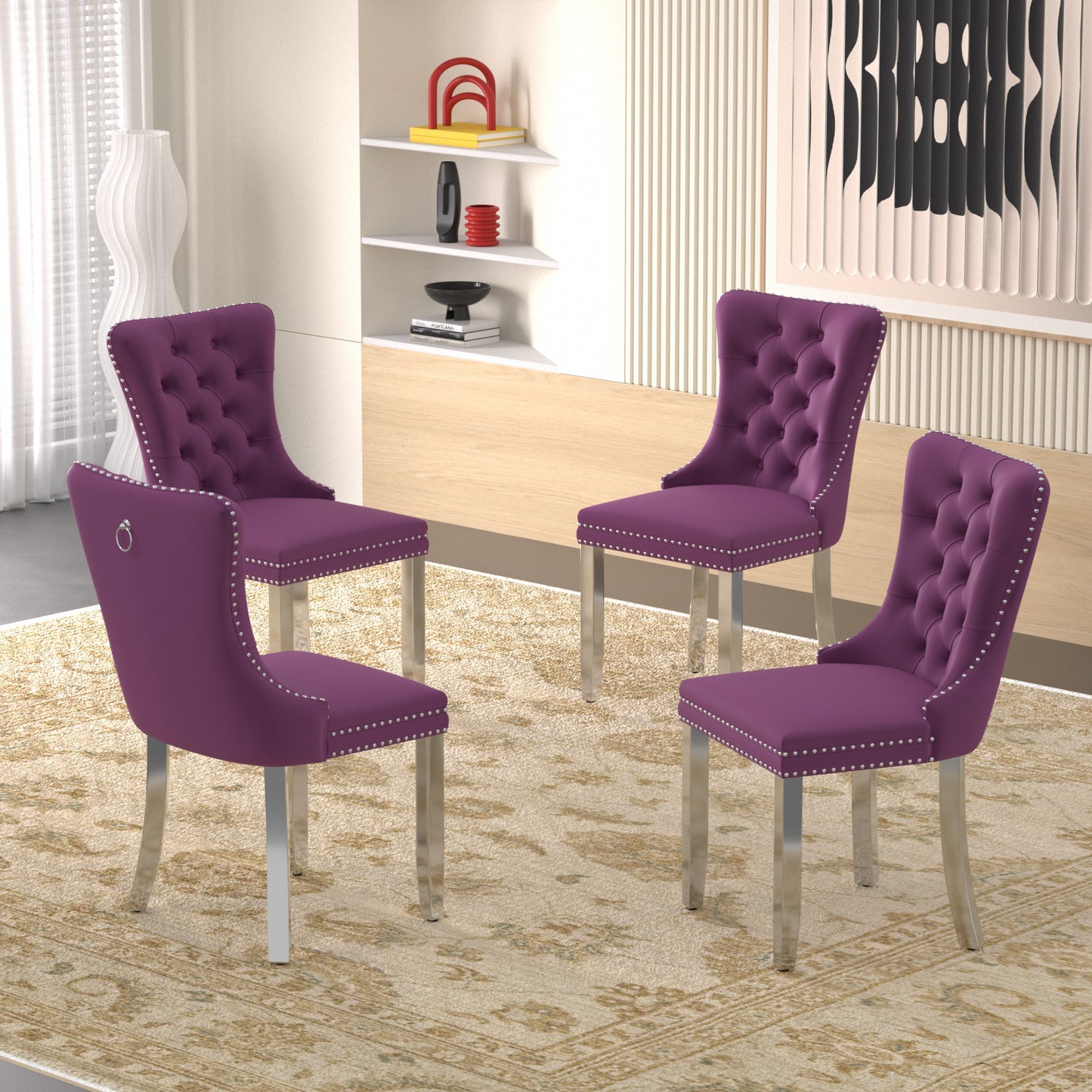 Sumdeal Velvet Dining Chairs Set of 6, Tall Back Side Chair, Modern Upholstered High-end Tufted Side Chair with Button Back Ring