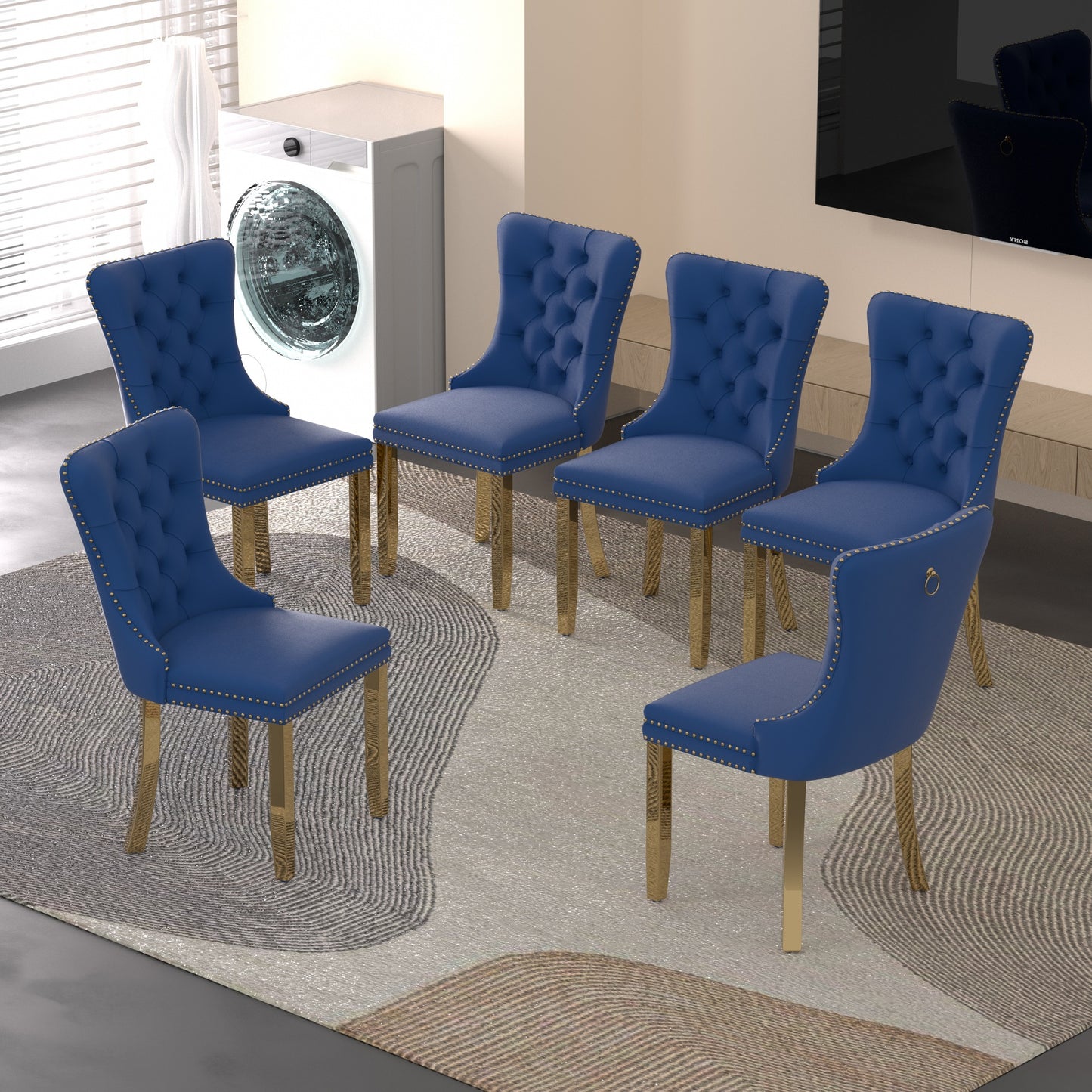 Sumdeal Velvet Dining Chairs Set of 6, Tall Back Side Chair, Modern Upholstered High-end Tufted Side Chair with Button Back Ring