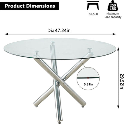Sumdeal Modern 47" Round Glass Dining Table with Cylindrical legs