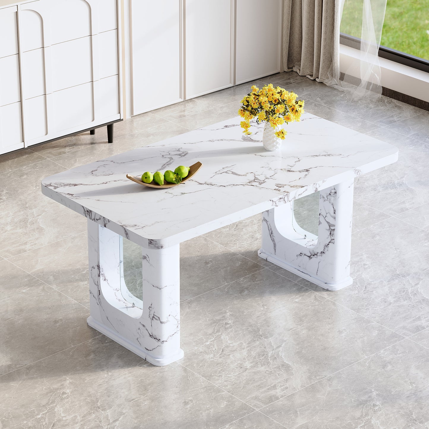 Sumdeal 64.5 Inch Modern Marble Dining Table - Stylish Kitchen & Dining Room Table