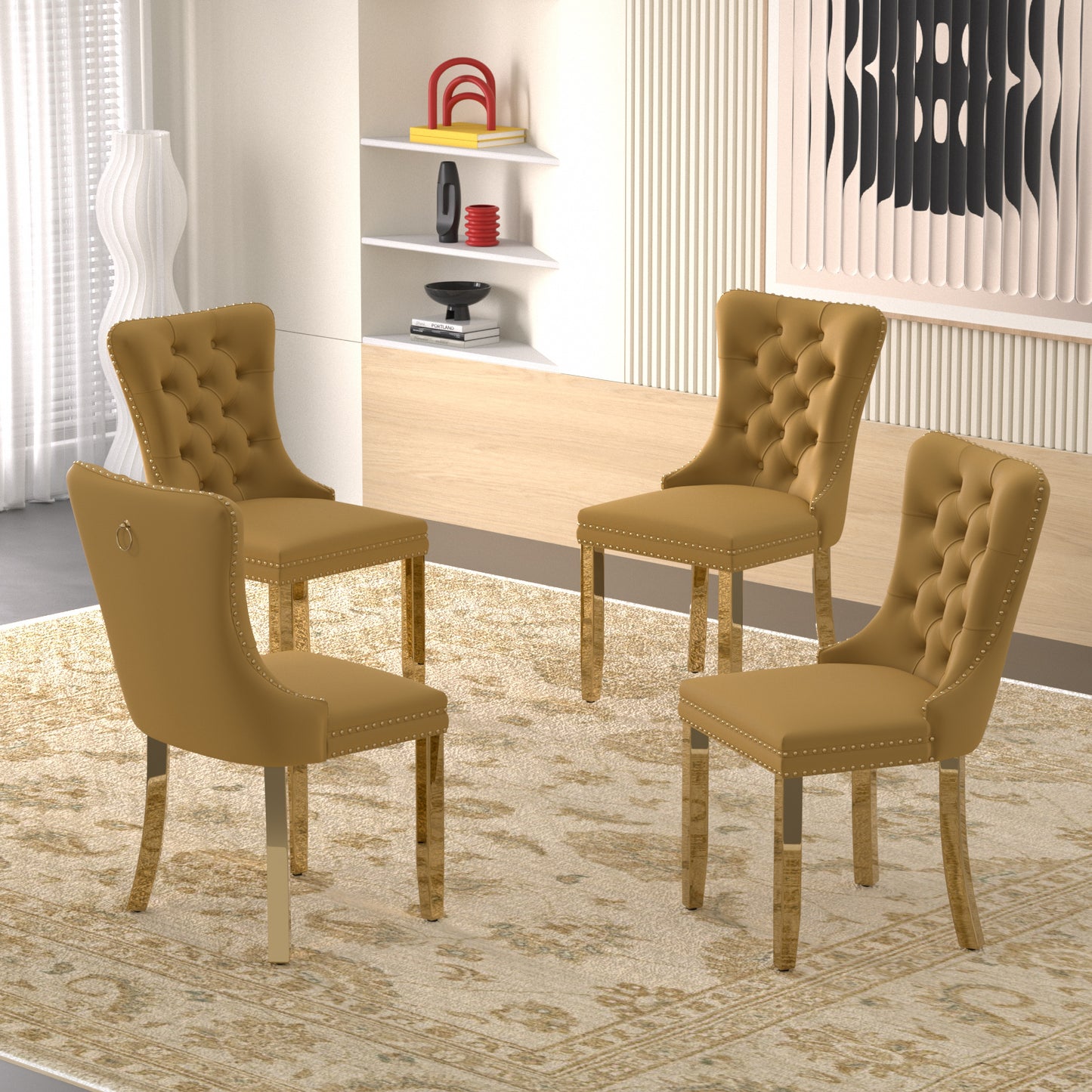 Sumdeal Velvet Dining Chairs Set of 6, Tall Back Side Chair, Modern Upholstered High-end Tufted Side Chair with Button Back Ring