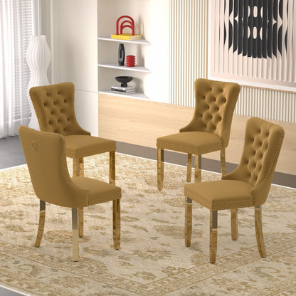 Sumdeal Velvet Dining Chairs Set of 6, Tall Back Side Chair, Modern Upholstered High-end Tufted Side Chair with Button Back Ring