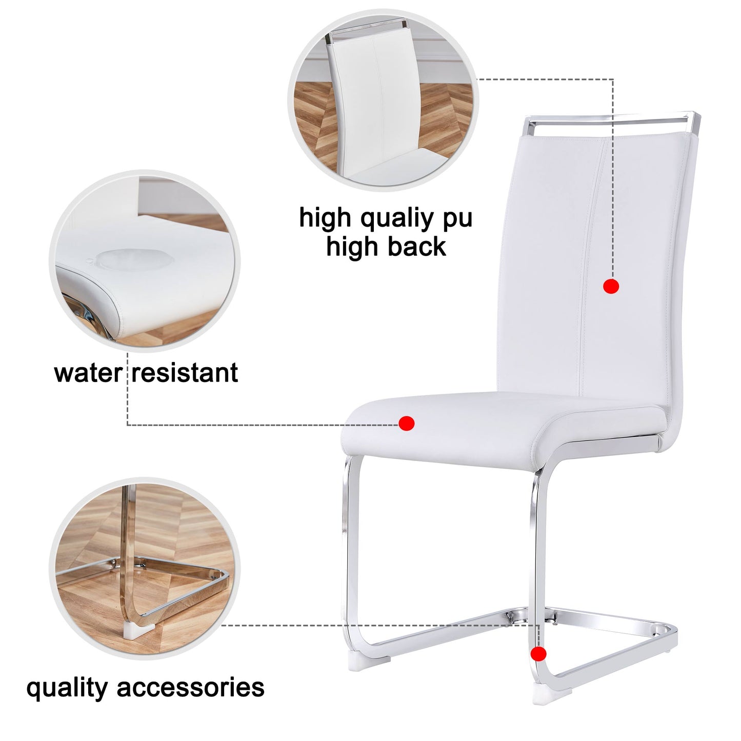 Sumdeal Modern C-shape Metal Leg Dining Chairs Set of 4,Modern Dining Chairs with Metal frame leg with High Density Sponge Leather,Dining Chairs with Silver Leg for Dining Room,Kitchen,Living Room