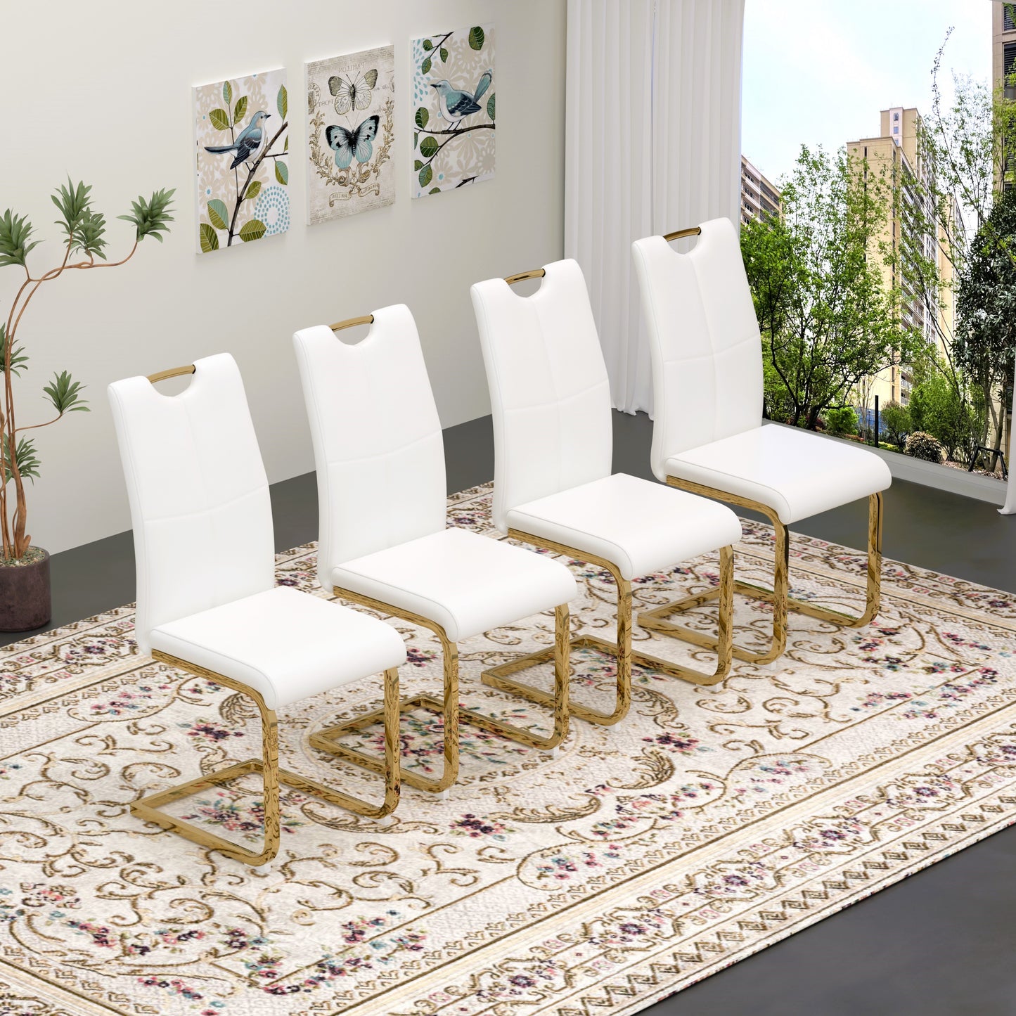 Sumdeal Modern Pu Leather Dining Chair with Handle and C-shaped Metal Legs