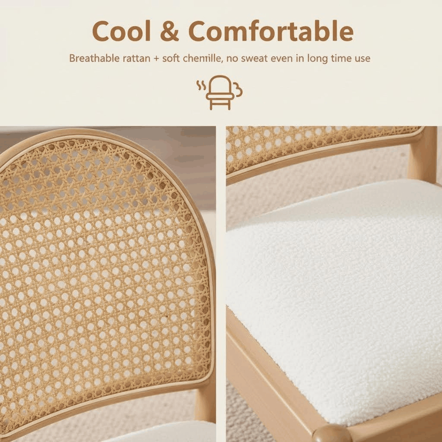 Sumdeal rattan dining chair breathable rattan and cushioned seat detail