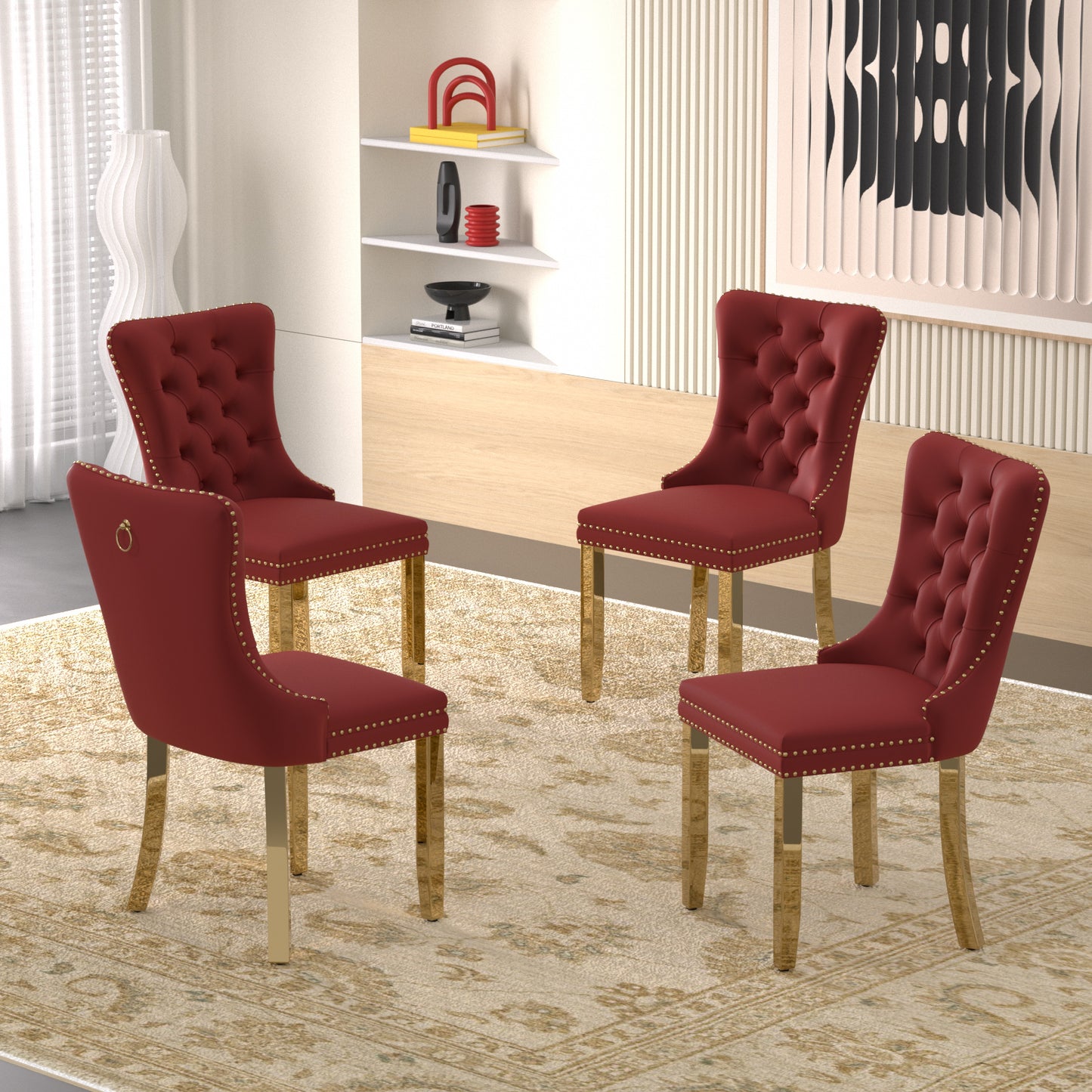 Sumdeal Velvet Dining Chairs Set of 6, Tall Back Side Chair, Modern Upholstered High-end Tufted Side Chair with Button Back Ring