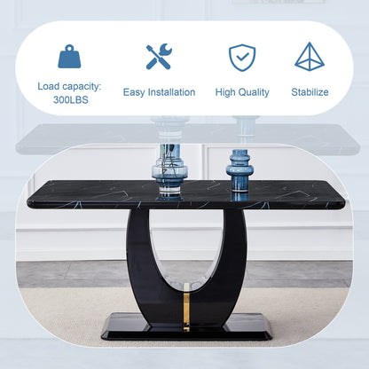 Sumdeal 63" Long Dining Table for 4-6 Modern Faux Marble Dining Table with U-Shape Pedestal Base Mid-Century Rectangle Kitchen Dinner Table
