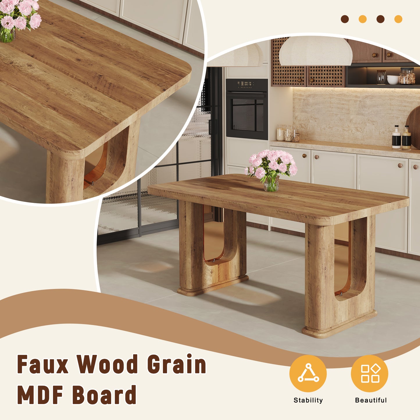 Sumdeal 64.5 Inch Modern Marble Dining Table - Stylish Kitchen & Dining Room Table