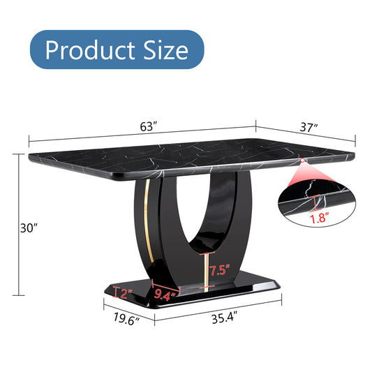 Sumdeal 63" Long Dining Table for 4-6 Modern Faux Marble Dining Table with U-Shape Pedestal Base Mid-Century Rectangle Kitchen Dinner Table
