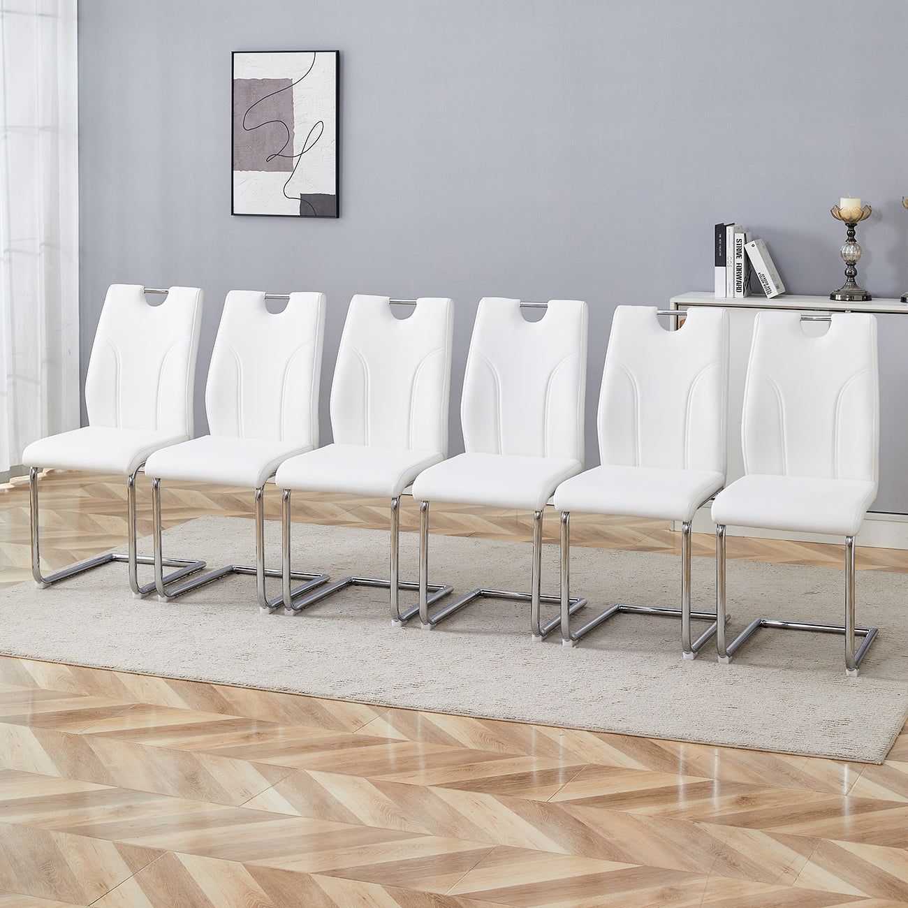 Sumdeal Modern Pu Leather Dining Chair Set with Silver C-shaped Metal Legs,Set of 2,Set of 4,Set of 6