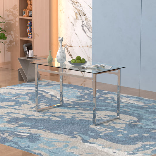 Sumdeal Modern Glass Dining Table for 4-6 People | Rectangle Glass Dining Table for 4 | Kitchen Glass Dining Table with  Metal Legs