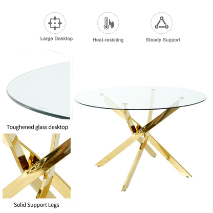 Sumdeal 47" Round Glass Dining Table For 4-6 People，Blade table legs