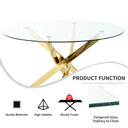 Sumdeal 47" Round Glass Dining Table For 4-6 People，Blade table legs