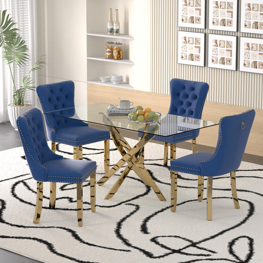 Sumdeal 63" Modern Glass Dining Table Room Sets for 6,Glass Dining Table with Velvet Dining Chairs
