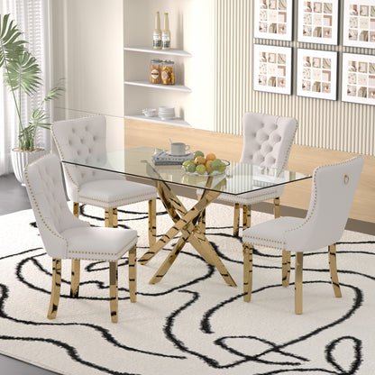 Sumdeal 63" Modern Glass Dining Table Room Sets for 6,Glass Dining Table with Velvet Dining Chairs