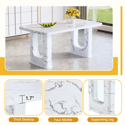 Sumdeal Modern 64.5 Inch Marble Textured Dining Table with 4/6 Faux Leather Upholstered Chairs - Elegant Kitchen and Dining Room Set