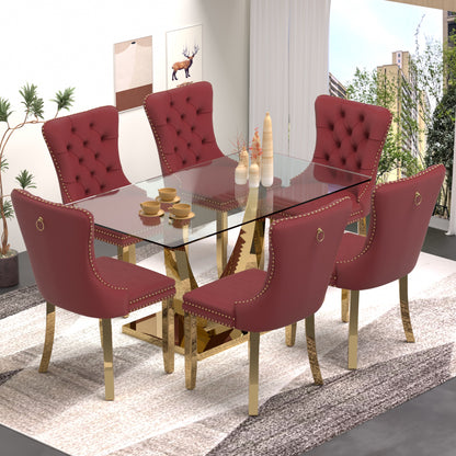 Sumdeal 63" Modern Tempered Glass Dining Room Set , Kitchen & Dining Room Glass Table with Velvet Dining Chairs,Glass Dining Table Set for 4,Glass Dining  Table sets for 6
