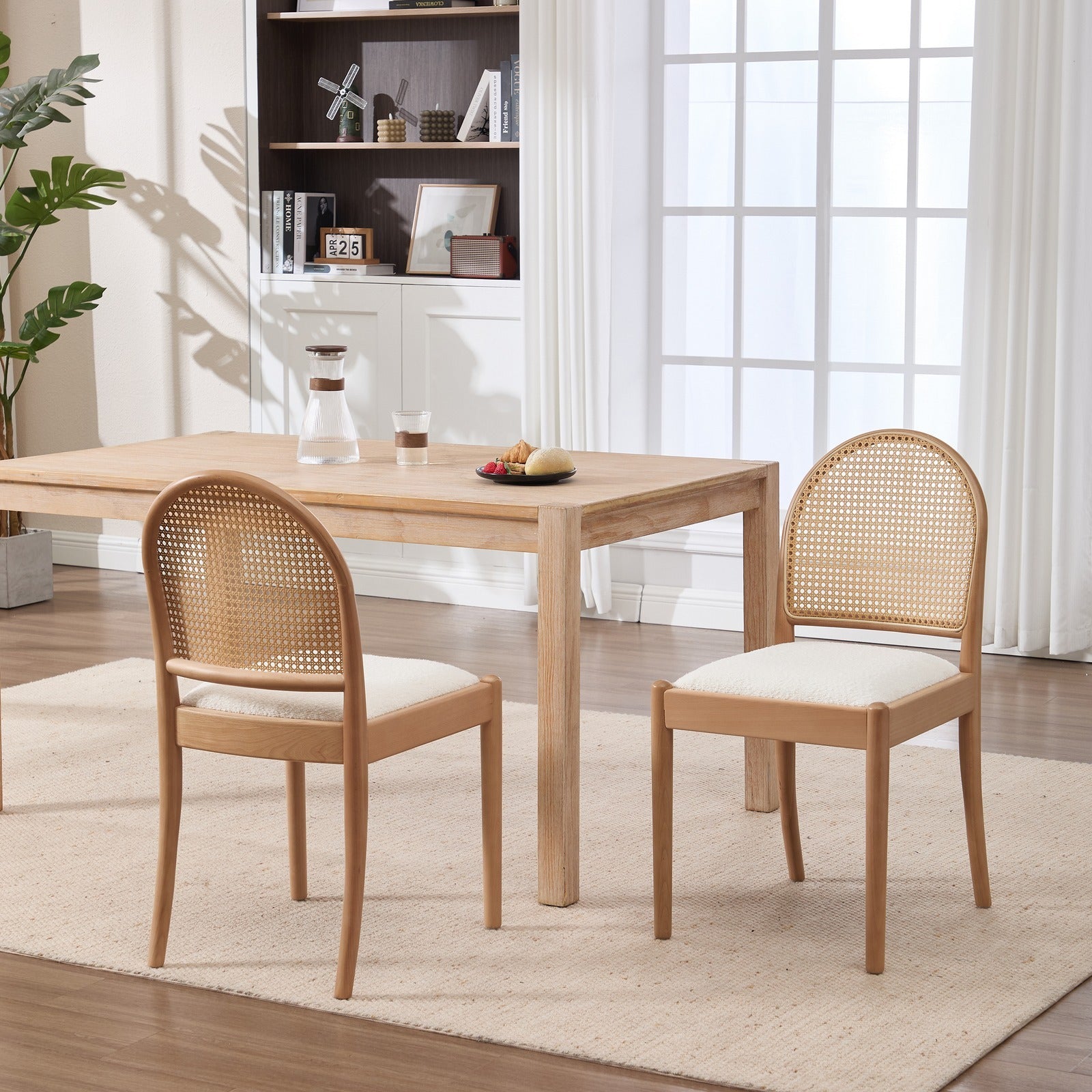Sumdeal beige rattan dining chairs set of 2 in a modern dining room