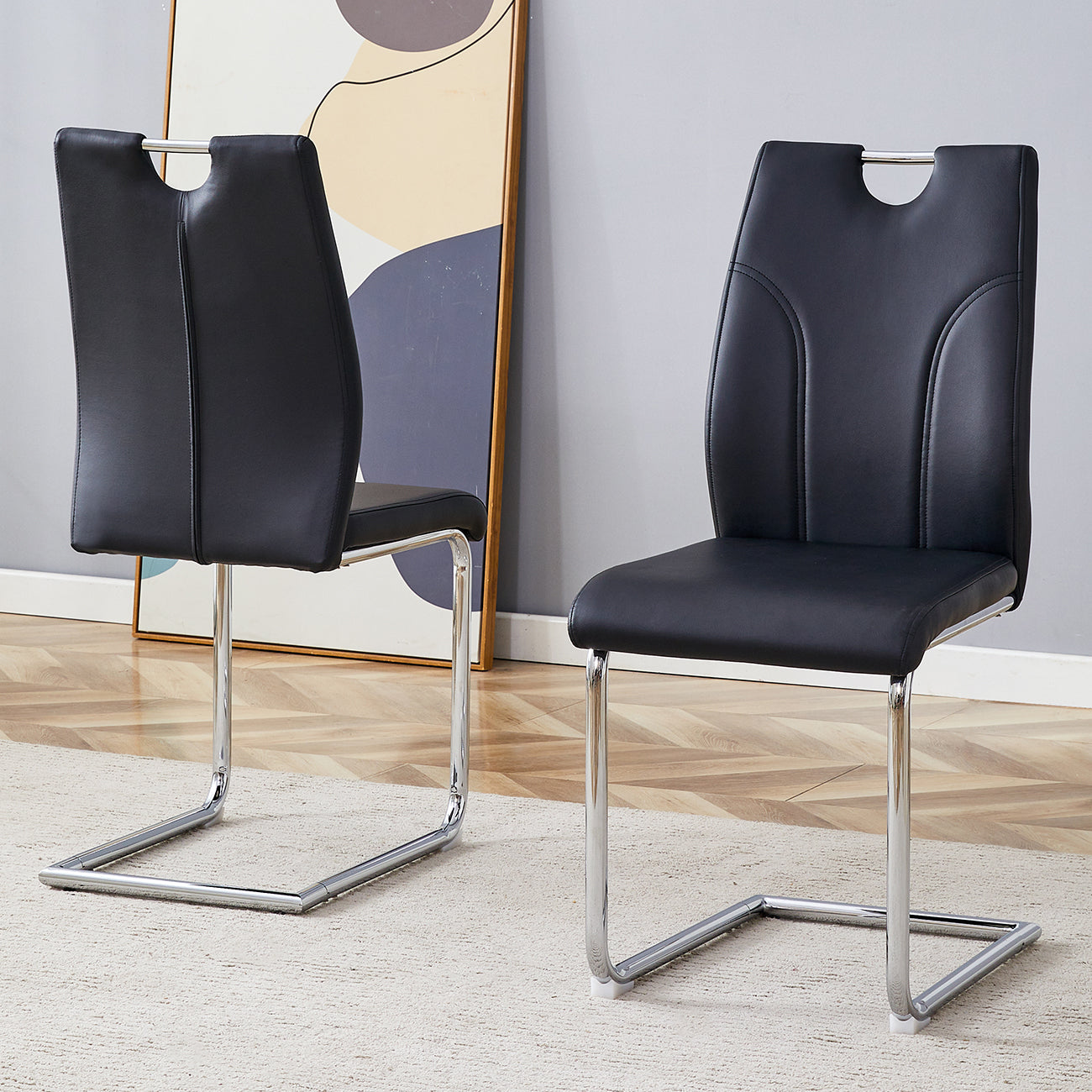 Sumdeal Modern Pu Leather Dining Chair Set with Silver C-shaped Metal Legs,Set of 2,Set of 4,Set of 6