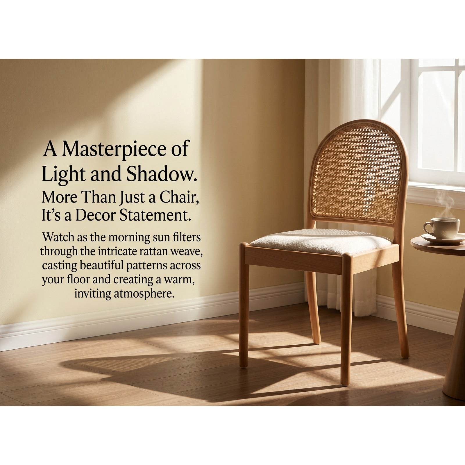 Sumdeal rattan dining chair light and shadow lifestyle detail