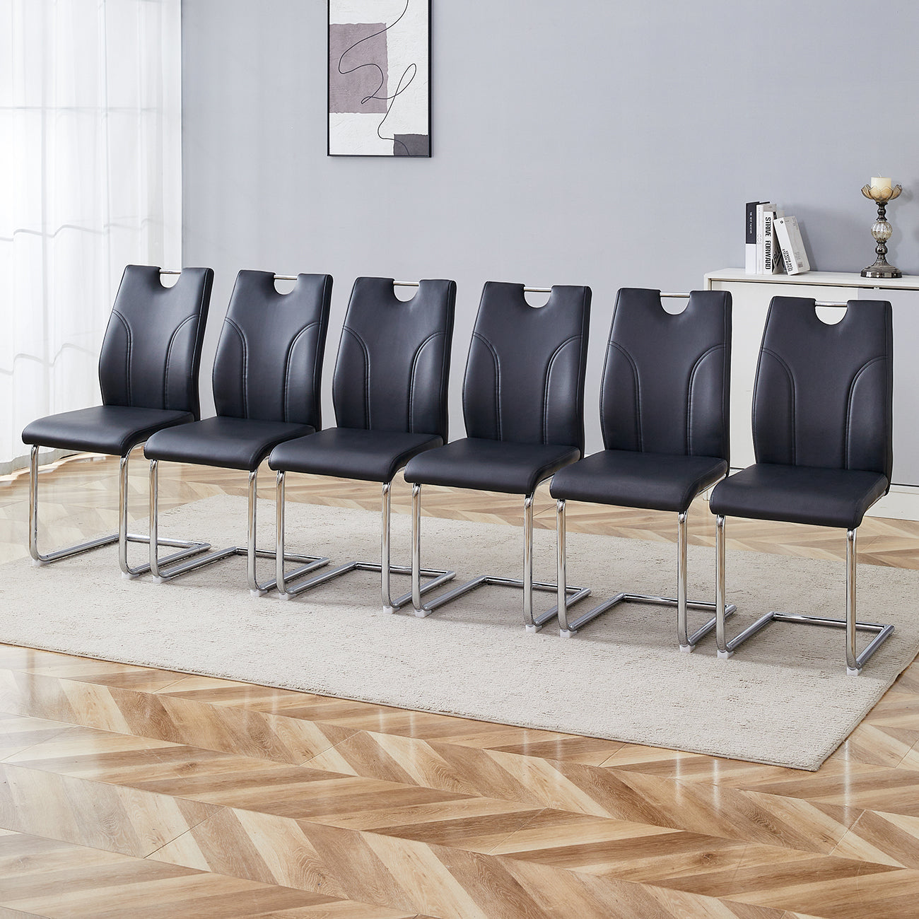 Sumdeal Modern Pu Leather Dining Chair Set with Silver C-shaped Metal Legs,Set of 2,Set of 4,Set of 6