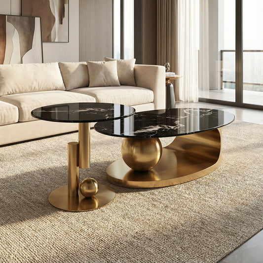 Sumdeal black faux marble nesting coffee table set with gold stainless steel base