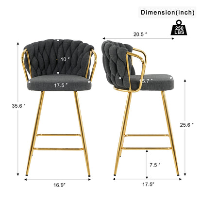 Sumdeal Modern Design High Stool Set of 2/Set of 4 - Gold Plated Legs, Linen Bar Chairs for Kitchen, Dining, Cafe, Bar, Restaurant,White/Gray