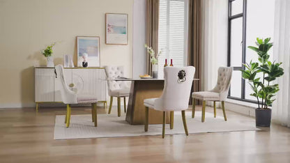 Sumdeal Mid-Century Modern Dining Chairs with Lion Head Pull Ring - High-End Tufted Velvet Upholstered Accent Chairs with Golden Legs & Nailhead Trim