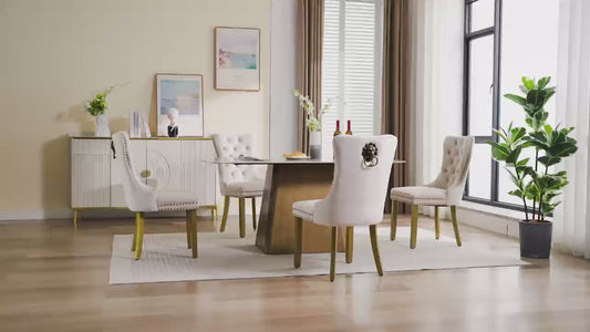 Sumdeal Mid-Century Modern Dining Chairs with Lion Head Pull Ring - High-End Tufted Velvet Upholstered Accent Chairs with Golden Legs & Nailhead Trim