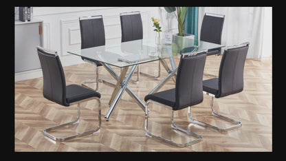 Sumdeal Modern C-shape Metal Leg Dining Chairs Set of 4,Modern Dining Chairs with Metal frame leg with High Density Sponge Leather,Dining Chairs with Silver Leg for Dining Room,Kitchen,Living Room