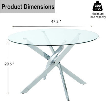 Sumdeal 47" Round Glass Dining Table For 4-6 People，Blade table legs