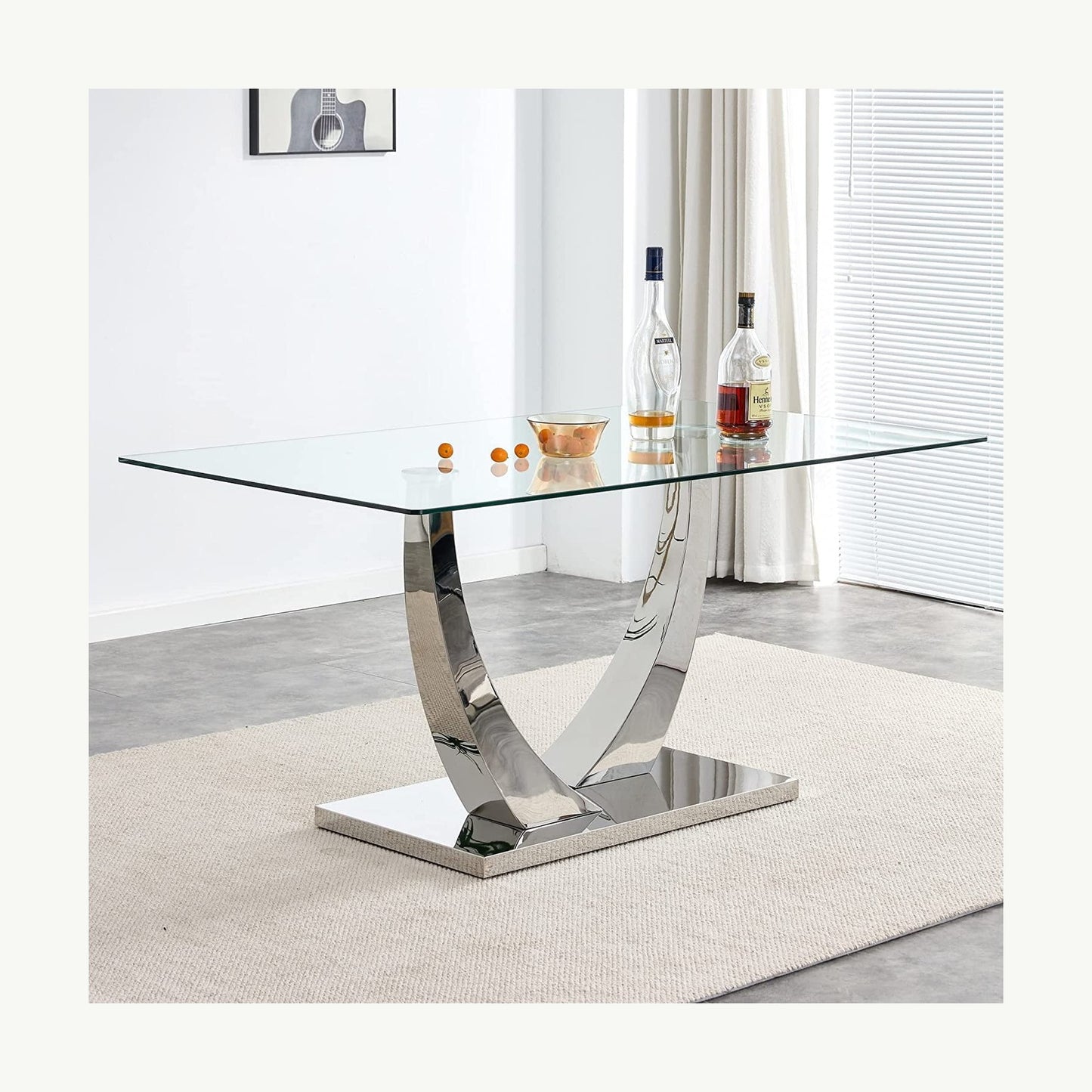 Sumdeal 63-inch rectangular glass dining table with chrome silver base