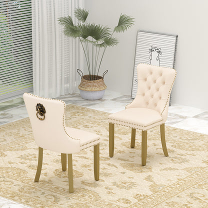 Sumdeal Mid-Century Modern Dining Chairs with Lion Head Pull Ring - High-End Tufted Velvet Upholstered Accent Chairs with Golden Legs & Nailhead Trim