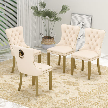 Sumdeal Mid-Century Modern Dining Chairs with Lion Head Pull Ring - High-End Tufted Velvet Upholstered Accent Chairs with Golden Legs & Nailhead Trim