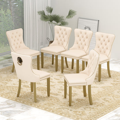 Sumdeal Mid-Century Modern Dining Chairs with Lion Head Pull Ring - High-End Tufted Velvet Upholstered Accent Chairs with Golden Legs & Nailhead Trim