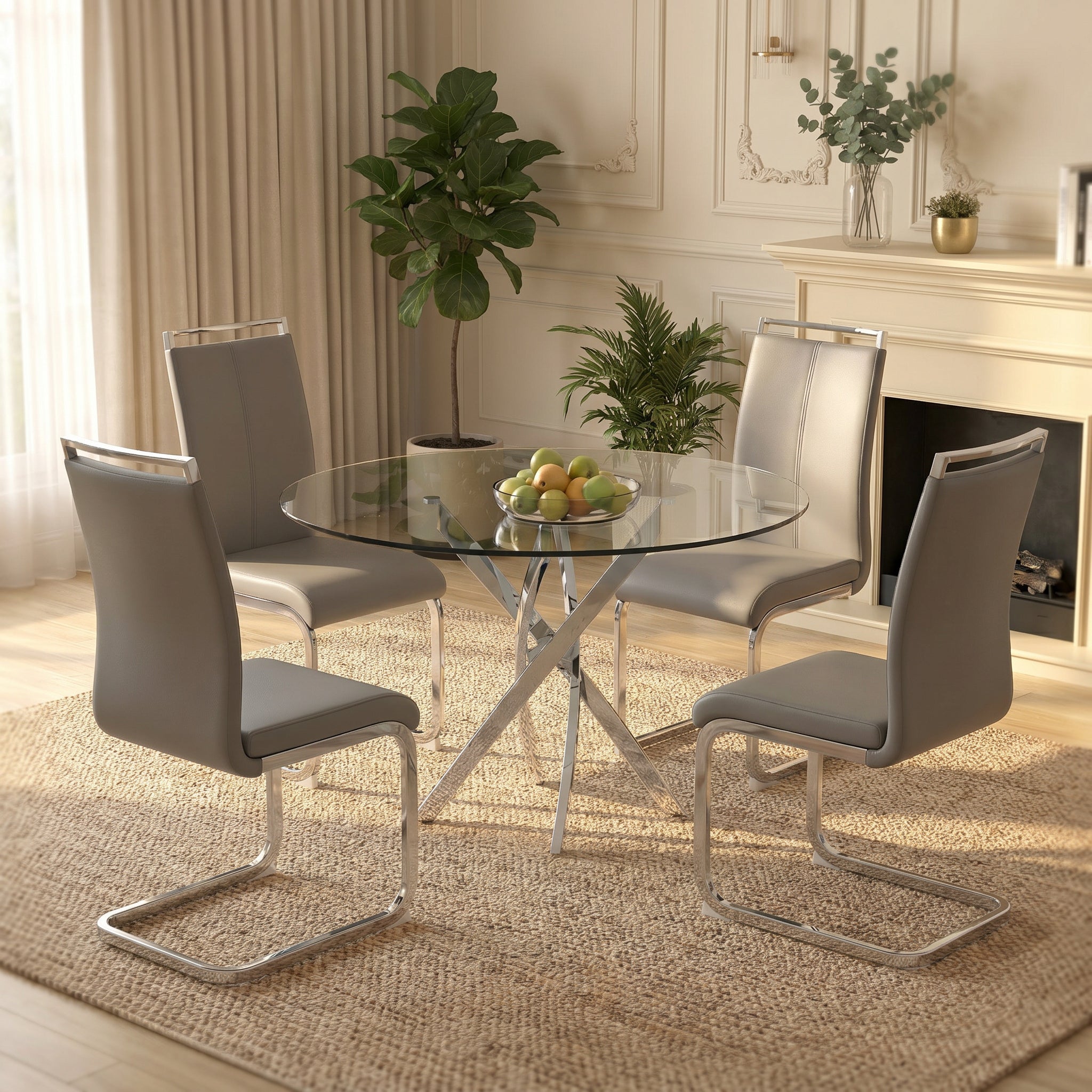 Round glass dining set
